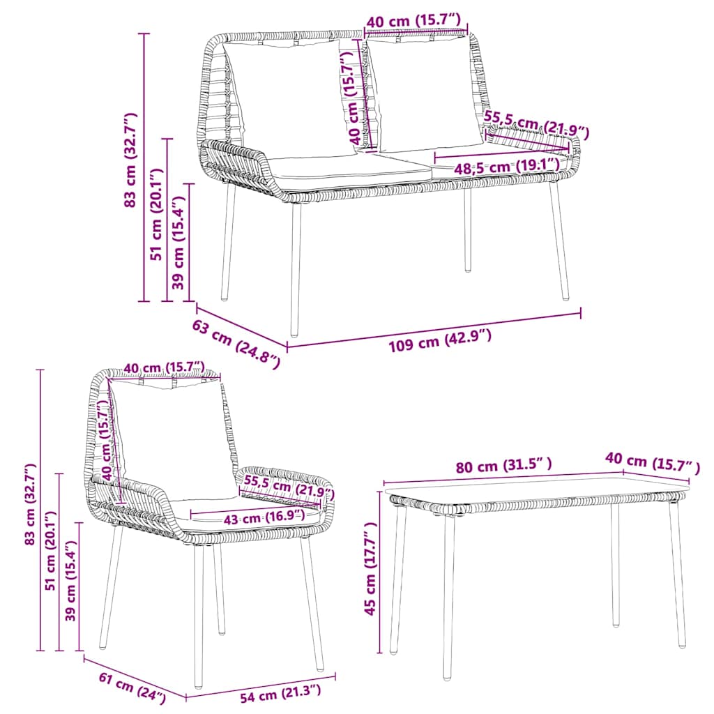 Tuinmeubelset met kussen 4 pcs Zwart en Crème poly rattan is nu te koop bij PeponiXL, paradijselijk wonen!