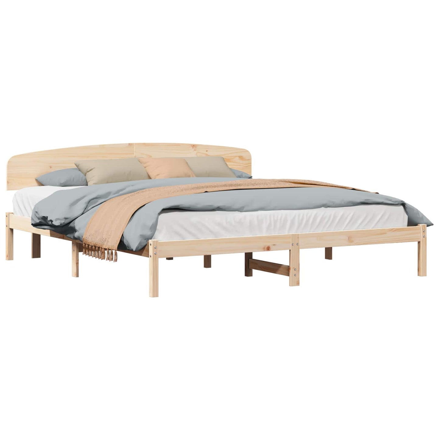 Bedframe met hoofdeinde Naturel 200 x 200 cm Massief grenenhout is nu te koop bij PeponiXL, paradijselijk wonen!