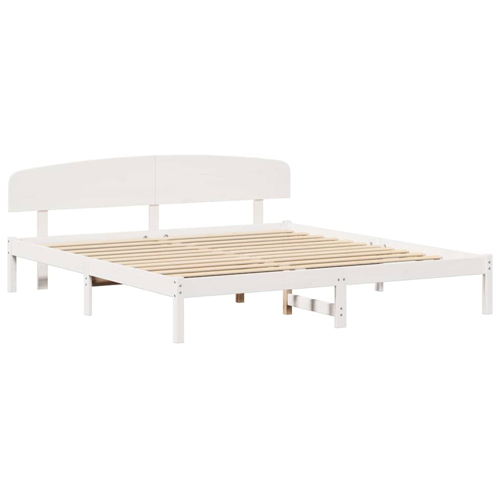 Bedframe met hoofdeinde Wit 200 x 200 cm Massief grenenhout is nu te koop bij PeponiXL, paradijselijk wonen!