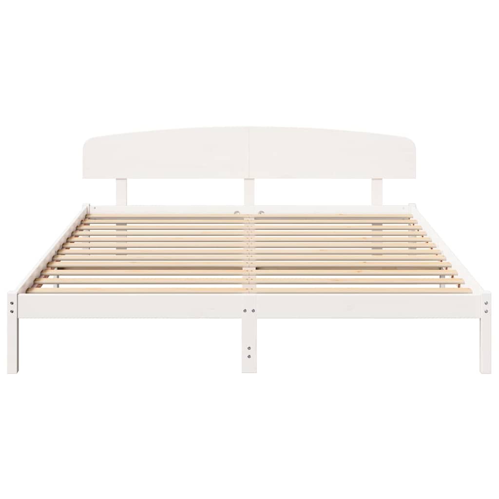 Bedframe met hoofdeinde Wit 200 x 200 cm Massief grenenhout is nu te koop bij PeponiXL, paradijselijk wonen!