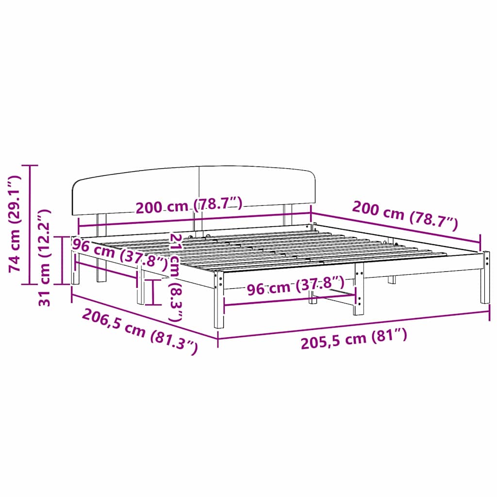 Bedframe met hoofdeinde Wit 200 x 200 cm Massief grenenhout is nu te koop bij PeponiXL, paradijselijk wonen!