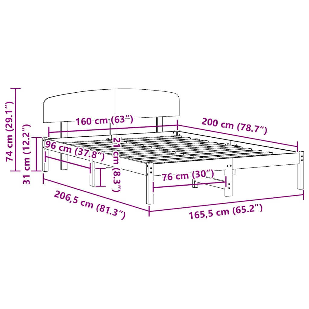 Bedframe met hoofdeinde Wit 160 x 200 cm Massief grenenhout is nu te koop bij PeponiXL, paradijselijk wonen!