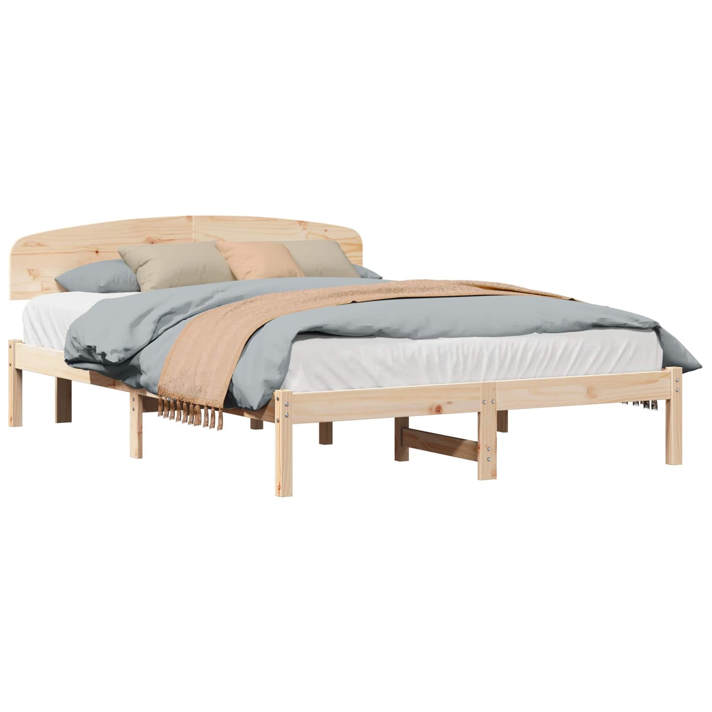 Bedframe met hoofdeinde Naturel 150 x 200 cm Massief grenenhout is nu te koop bij PeponiXL, paradijselijk wonen!