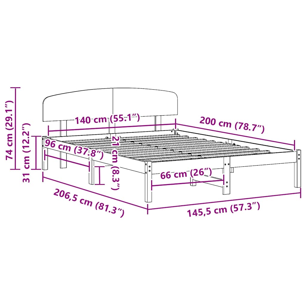 Bedframe met hoofdeinde Wit 140 x 200 cm Massief grenenhout is nu te koop bij PeponiXL, paradijselijk wonen!