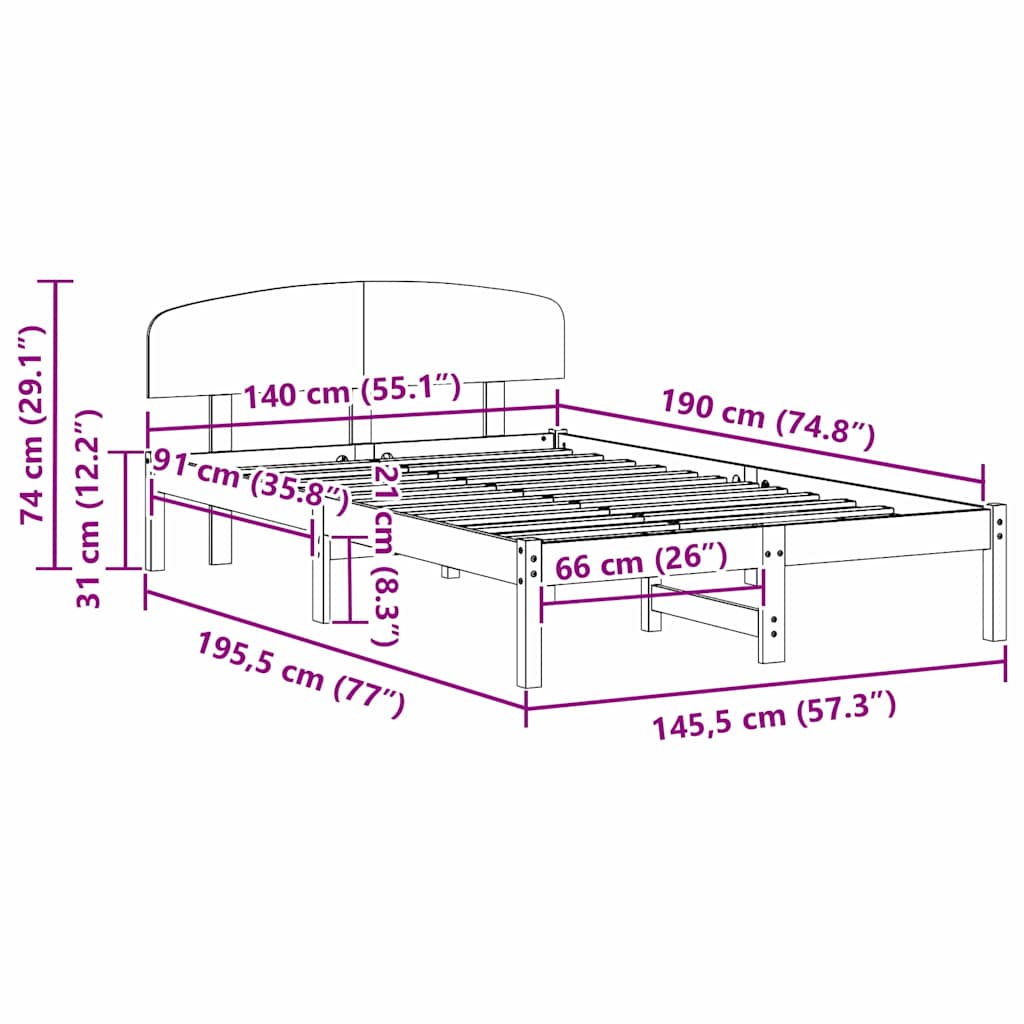 Bedframe met hoofdeinde Naturel 140 x 190 cm Massief grenenhout is nu te koop bij PeponiXL, paradijselijk wonen!