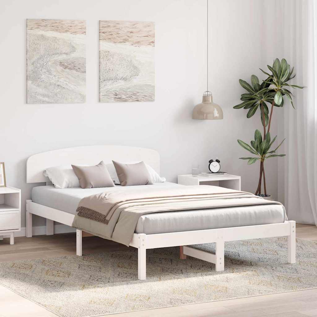 Bedframe met hoofdeinde Wit 140 x 190 cm Massief grenenhout is nu te koop bij PeponiXL, paradijselijk wonen!