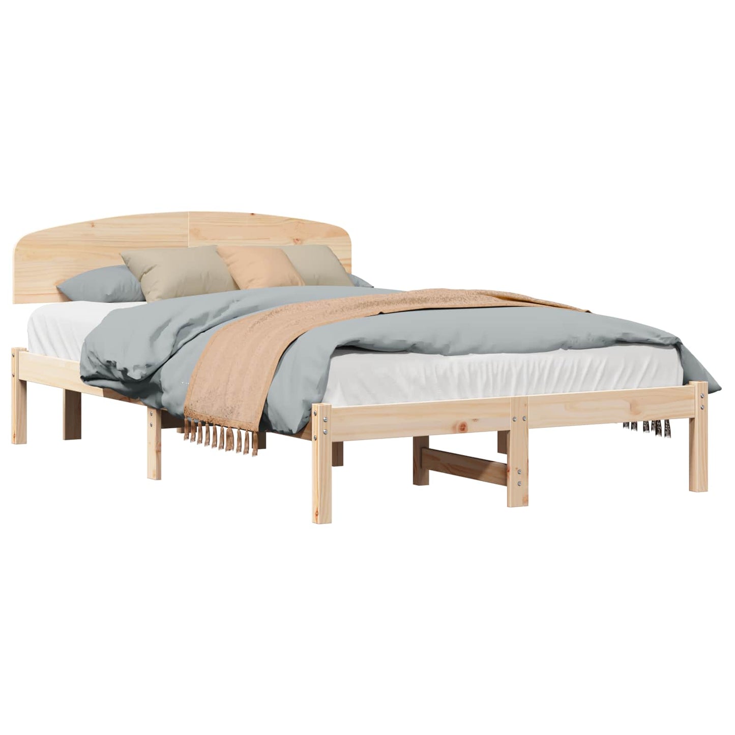 Bedframe met hoofdeinde Naturel 135 x 190 cm Massief grenenhout is nu te koop bij PeponiXL, paradijselijk wonen!
