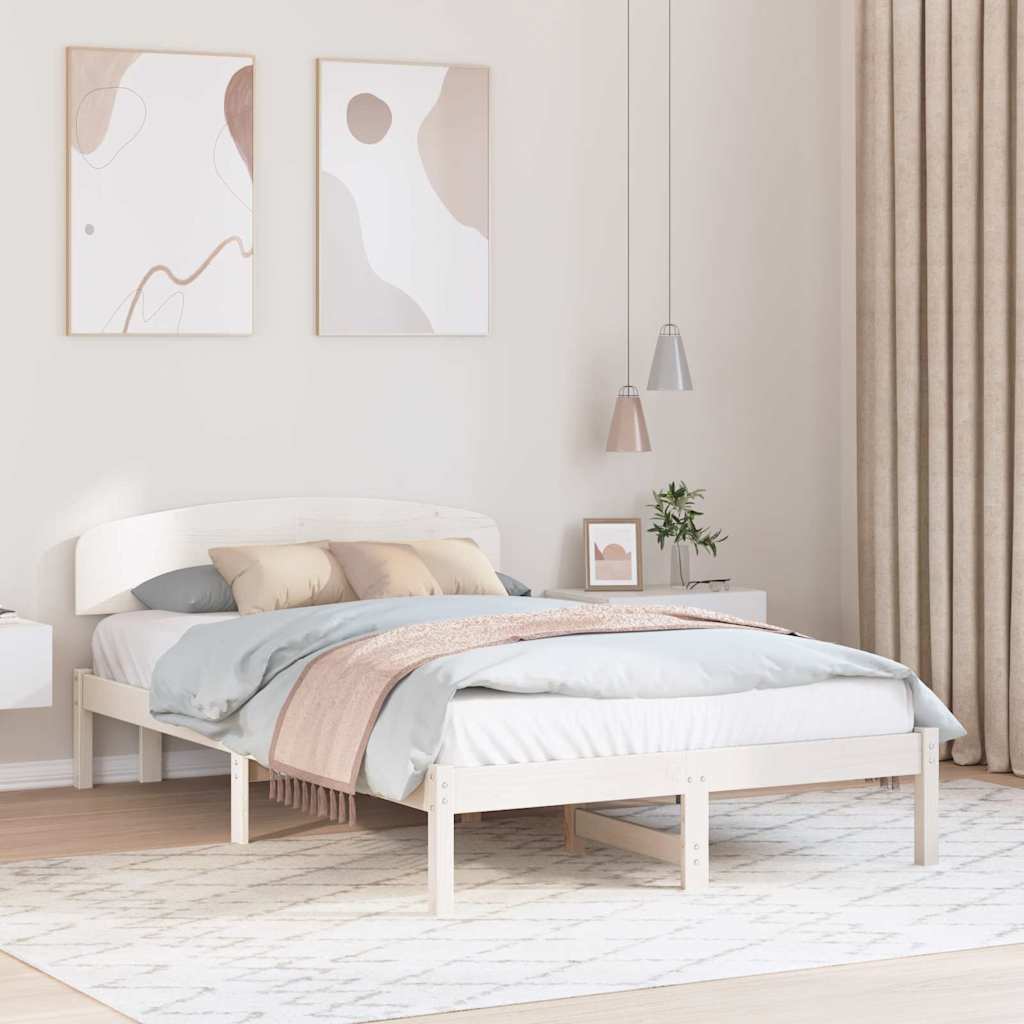 Bedframe met hoofdeinde Wit 135 x 190 cm Massief grenenhout is nu te koop bij PeponiXL, paradijselijk wonen!