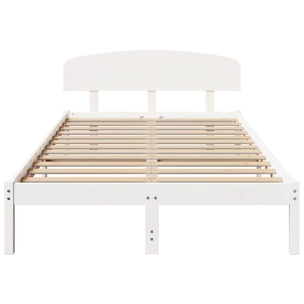 Bedframe met hoofdeinde Wit 135 x 190 cm Massief grenenhout is nu te koop bij PeponiXL, paradijselijk wonen!