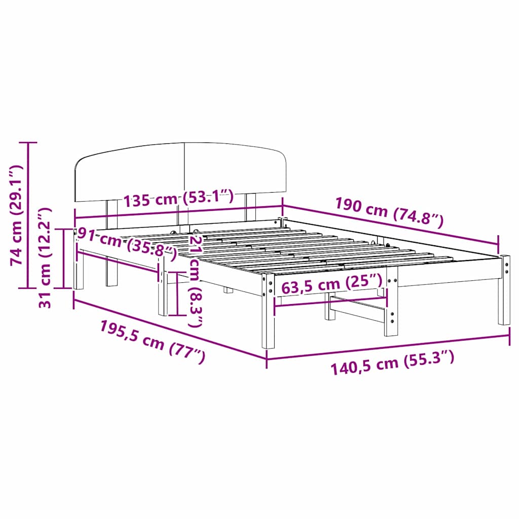 Bedframe Wasbruin 135 x 190 cm Massief grenenhout is nu te koop bij PeponiXL, paradijselijk wonen!