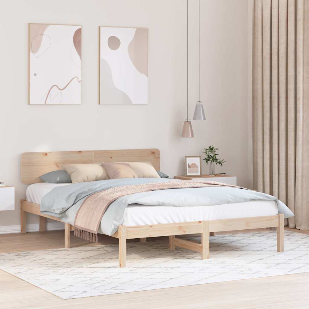 Bedframe met hoofdeinde Naturel 200 x 200 cm Massief grenenhout is nu te koop bij PeponiXL, paradijselijk wonen!