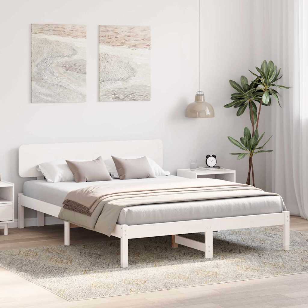 Bedframe met hoofdeinde Wit 200 x 200 cm Massief grenenhout is nu te koop bij PeponiXL, paradijselijk wonen!