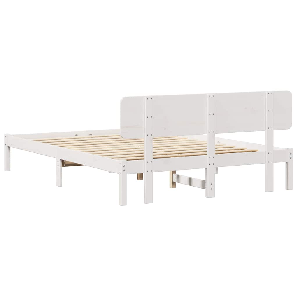 Bedframe met hoofdeinde Wit 200 x 200 cm Massief grenenhout is nu te koop bij PeponiXL, paradijselijk wonen!