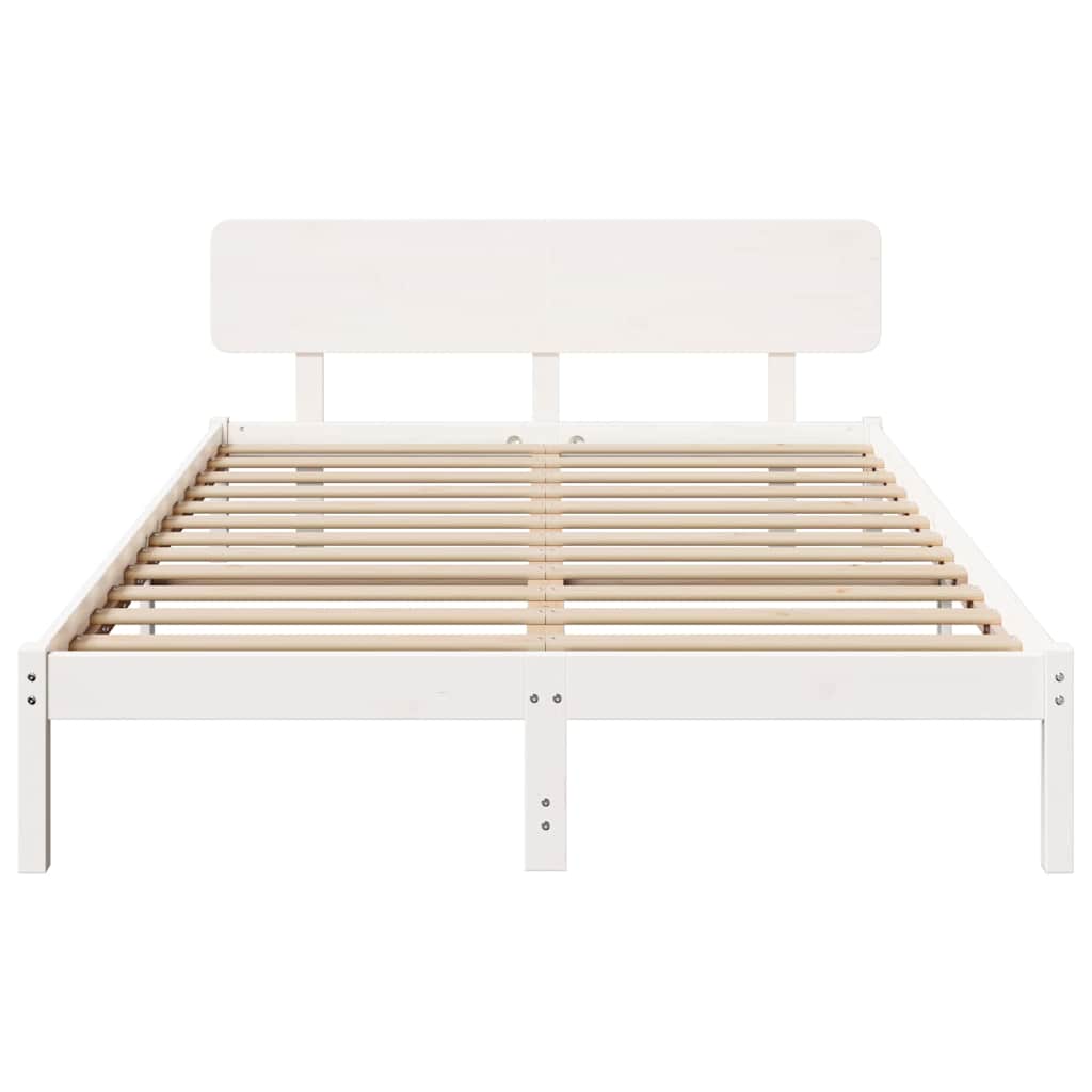 Bedframe met hoofdeinde Wit 200 x 200 cm Massief grenenhout is nu te koop bij PeponiXL, paradijselijk wonen!