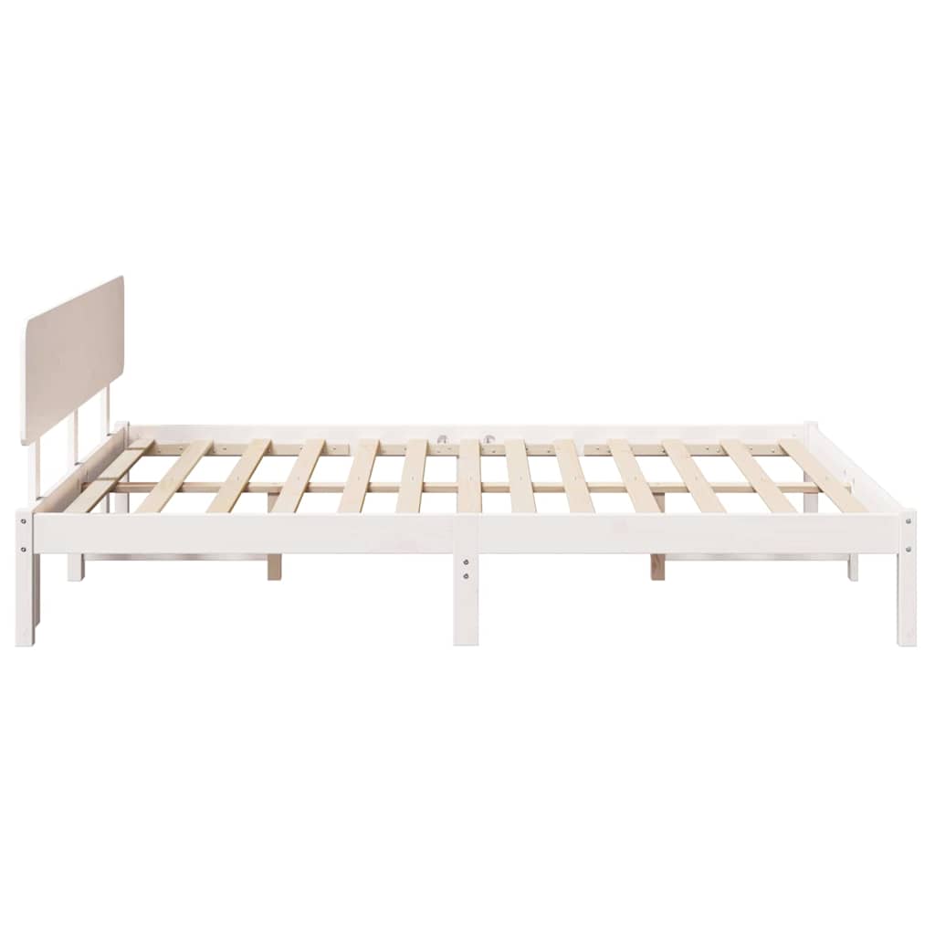 Bedframe met hoofdeinde Wit 200 x 200 cm Massief grenenhout is nu te koop bij PeponiXL, paradijselijk wonen!
