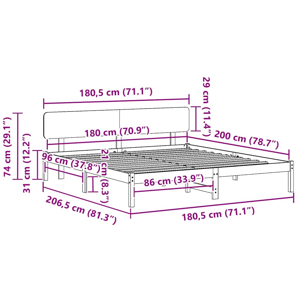 Bedframe met hoofdeinde Wit 180 x 200 cm Massief grenenhout is nu te koop bij PeponiXL, paradijselijk wonen!