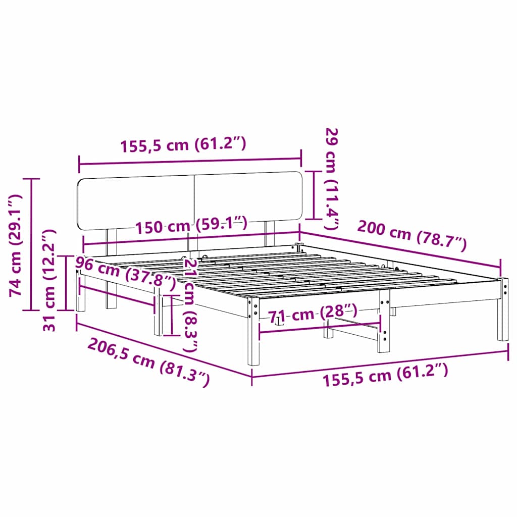 Bedframe met hoofdeinde Naturel 150 x 200 cm Massief grenenhout is nu te koop bij PeponiXL, paradijselijk wonen!
