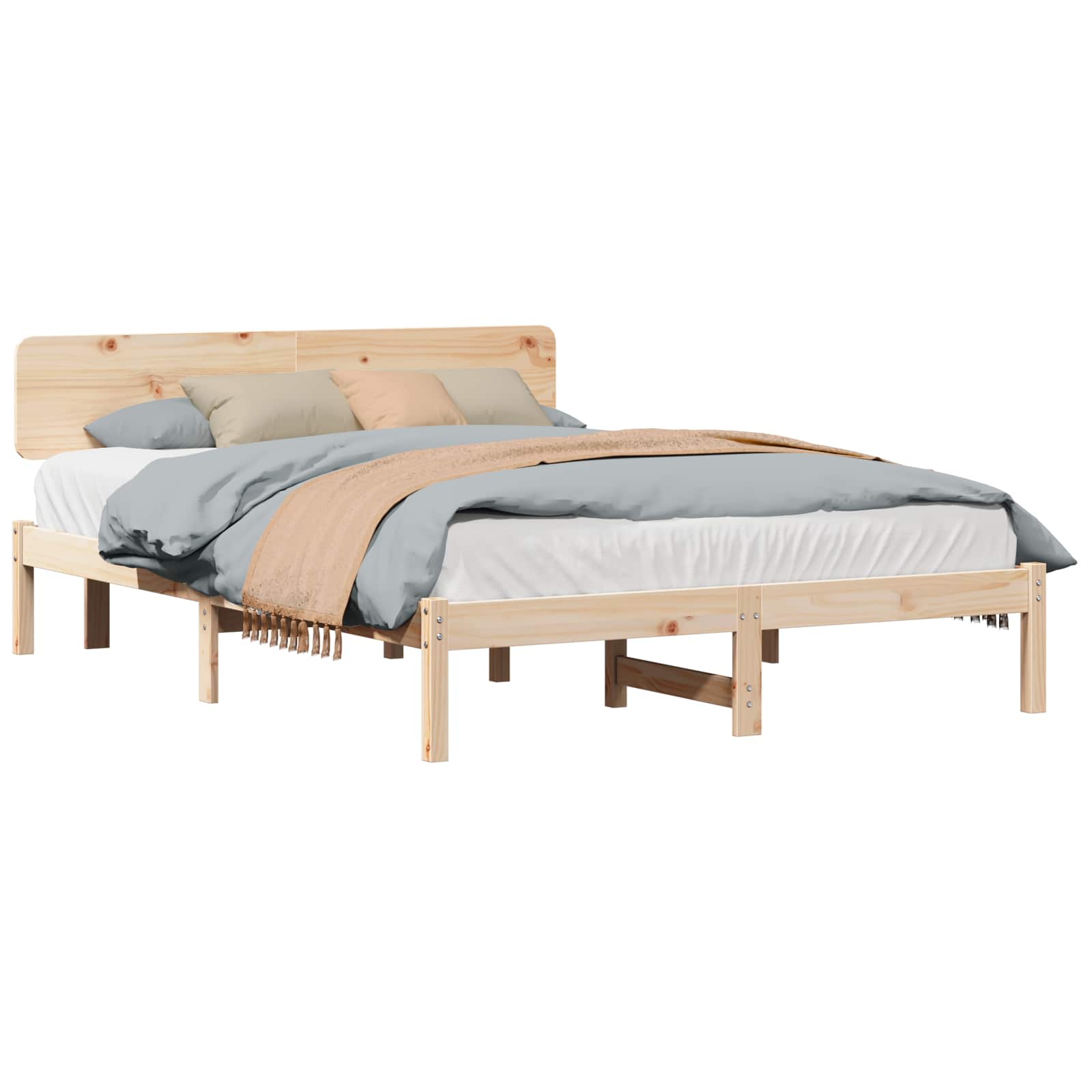Bedframe met hoofdeinde Naturel 140 x 200 cm Massief grenenhout is nu te koop bij PeponiXL, paradijselijk wonen!