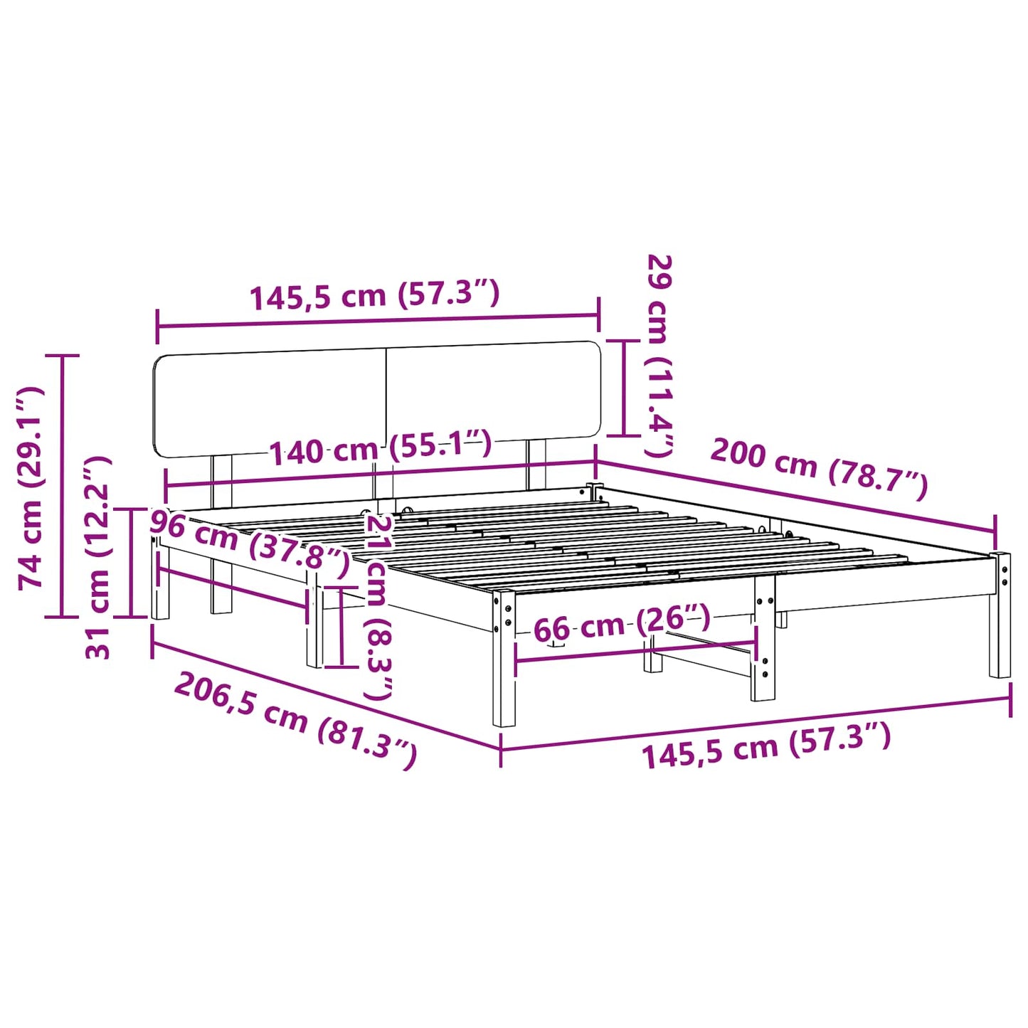Bedframe met hoofdeinde Naturel 140 x 200 cm Massief grenenhout is nu te koop bij PeponiXL, paradijselijk wonen!