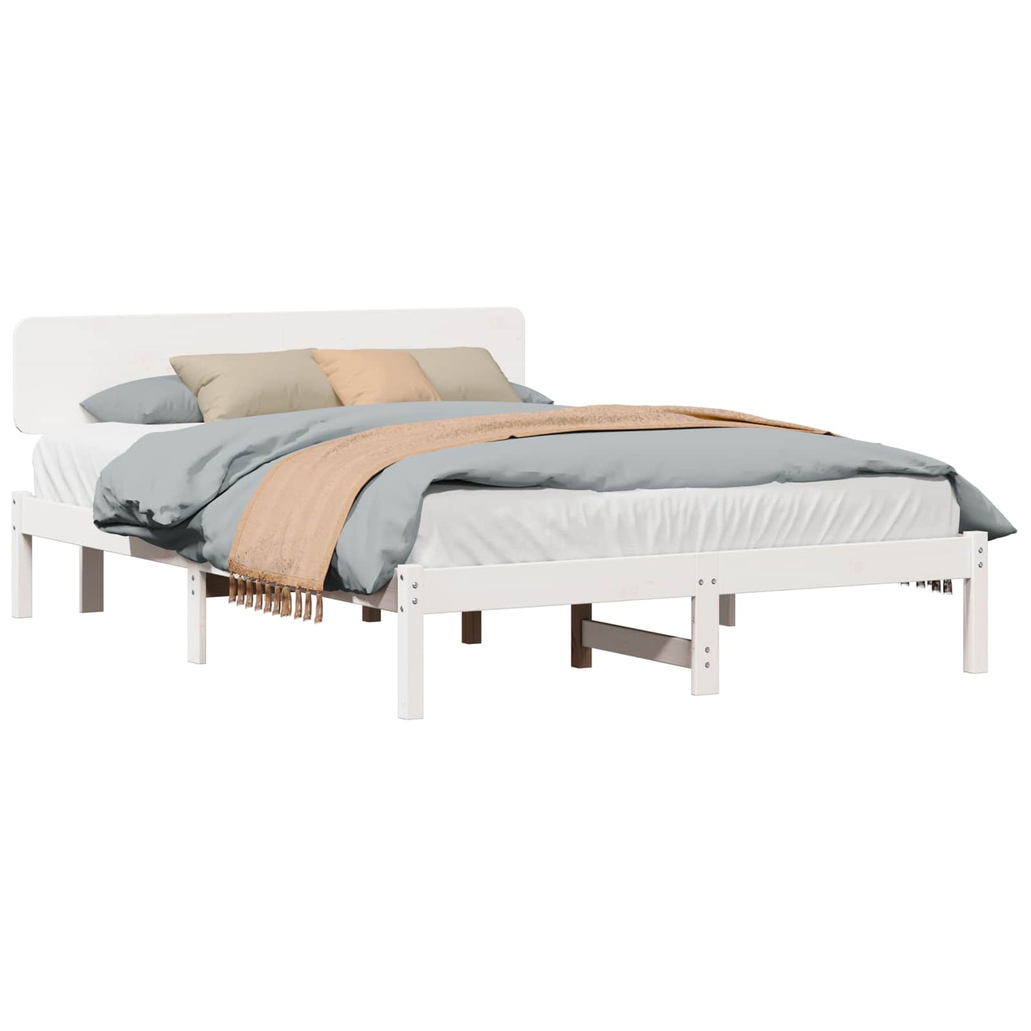 Bedframe met hoofdeinde Wit 140 x 200 cm Massief grenenhout is nu te koop bij PeponiXL, paradijselijk wonen!