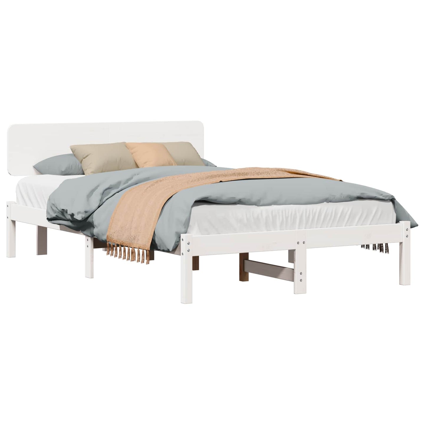 Bedframe met hoofdeinde Wit 140 x 190 cm Massief grenenhout is nu te koop bij PeponiXL, paradijselijk wonen!