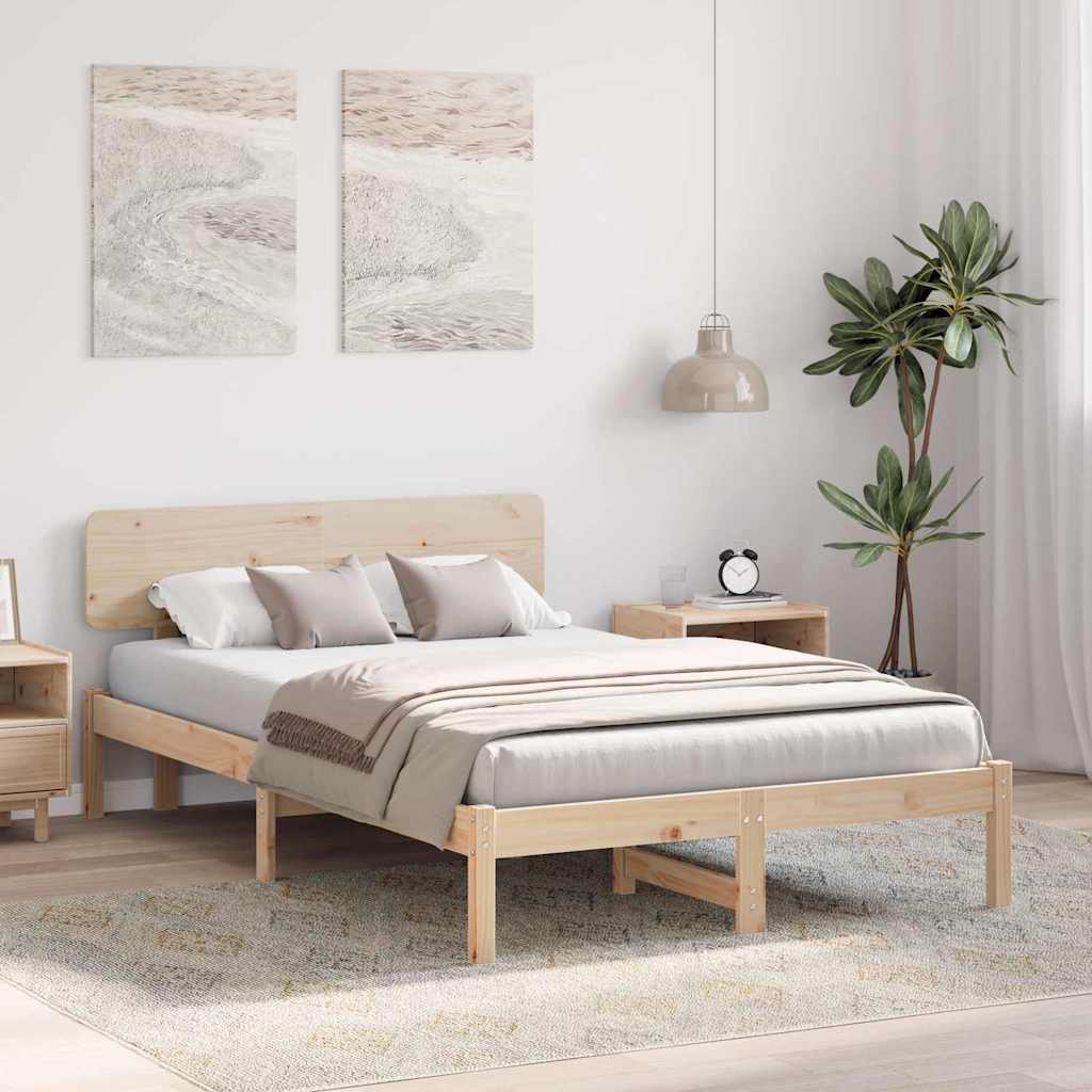 Bedframe met hoofdeinde Naturel 135 x 190 cm Massief grenenhout is nu te koop bij PeponiXL, paradijselijk wonen!