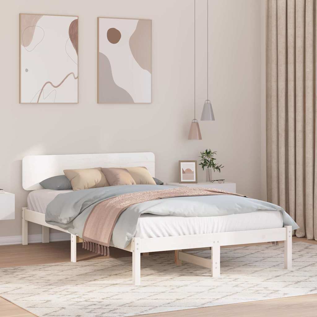 Bedframe met hoofdeinde Wit 135 x 190 cm Massief grenenhout is nu te koop bij PeponiXL, paradijselijk wonen!