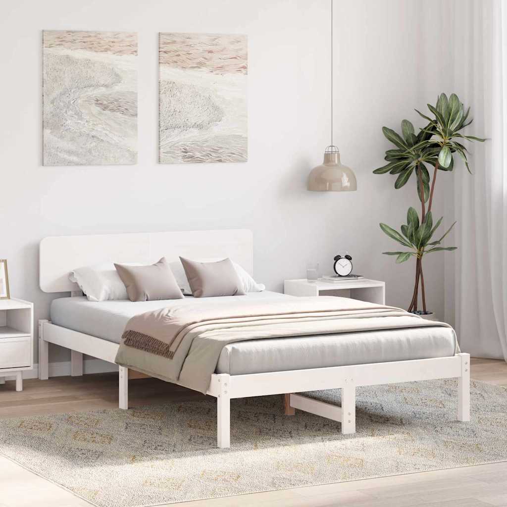 Bedframe met hoofdeinde Wit 135 x 190 cm Massief grenenhout is nu te koop bij PeponiXL, paradijselijk wonen!