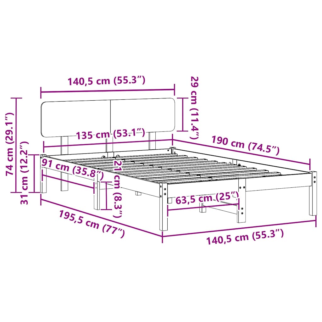 Bedframe met hoofdeinde Wit 135 x 190 cm Massief grenenhout is nu te koop bij PeponiXL, paradijselijk wonen!