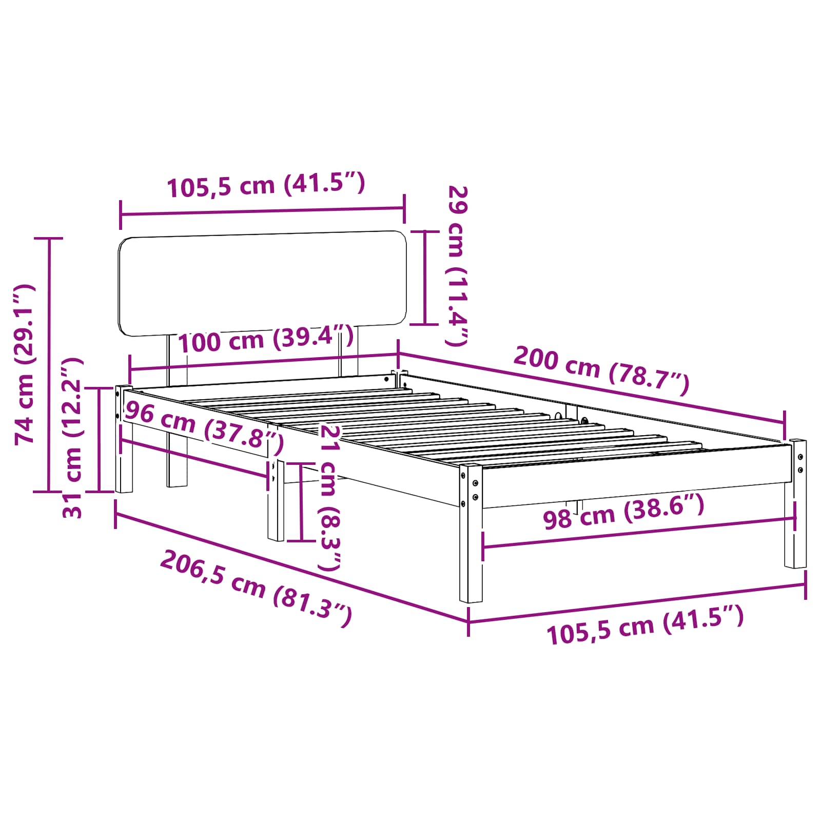 Bedframe Wasbruin 100 x 200 cm Massief grenenhout is nu te koop bij PeponiXL, paradijselijk wonen!