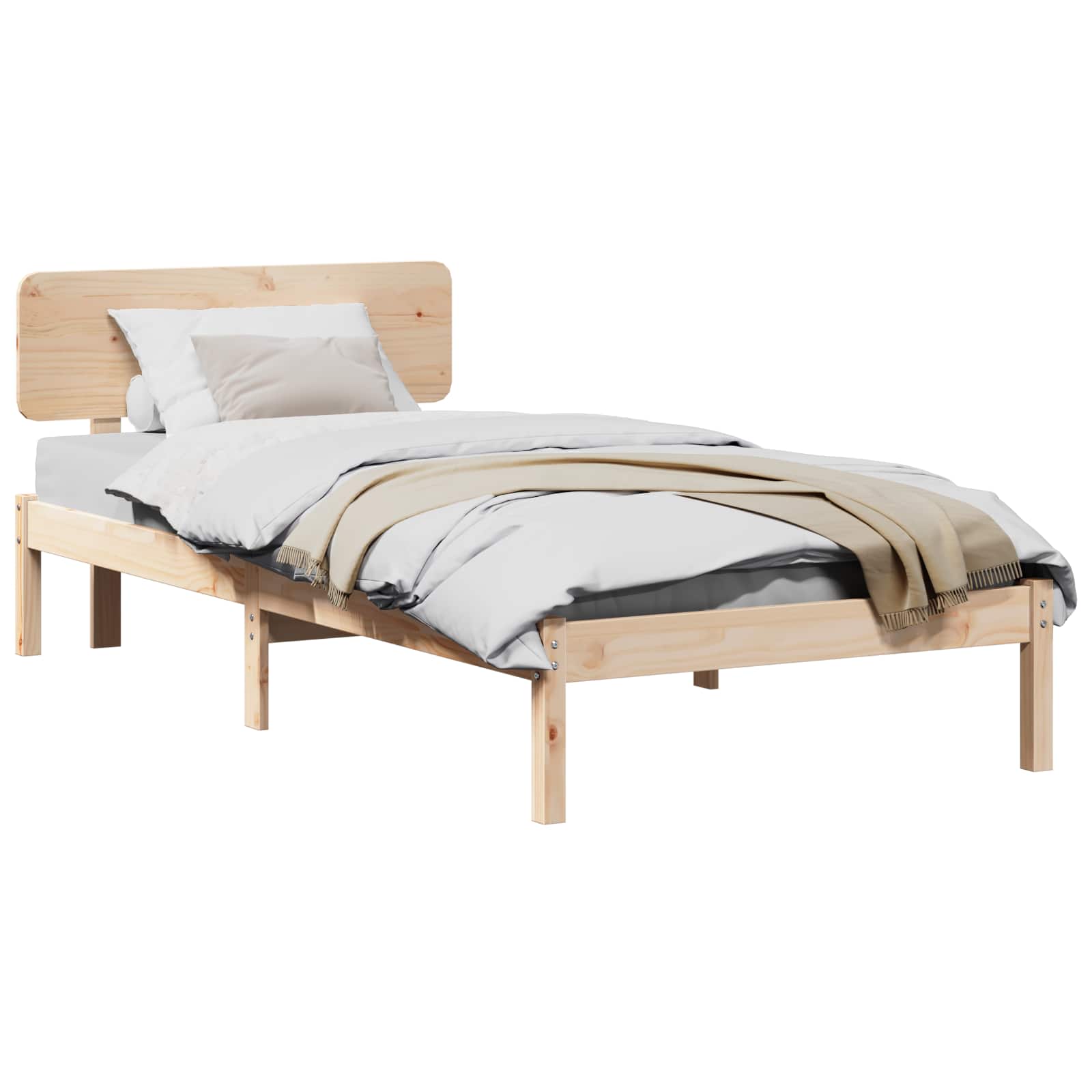 Bedframe met hoofdeinde Naturel 80 x 200 cm Massief grenenhout is nu te koop bij PeponiXL, paradijselijk wonen!