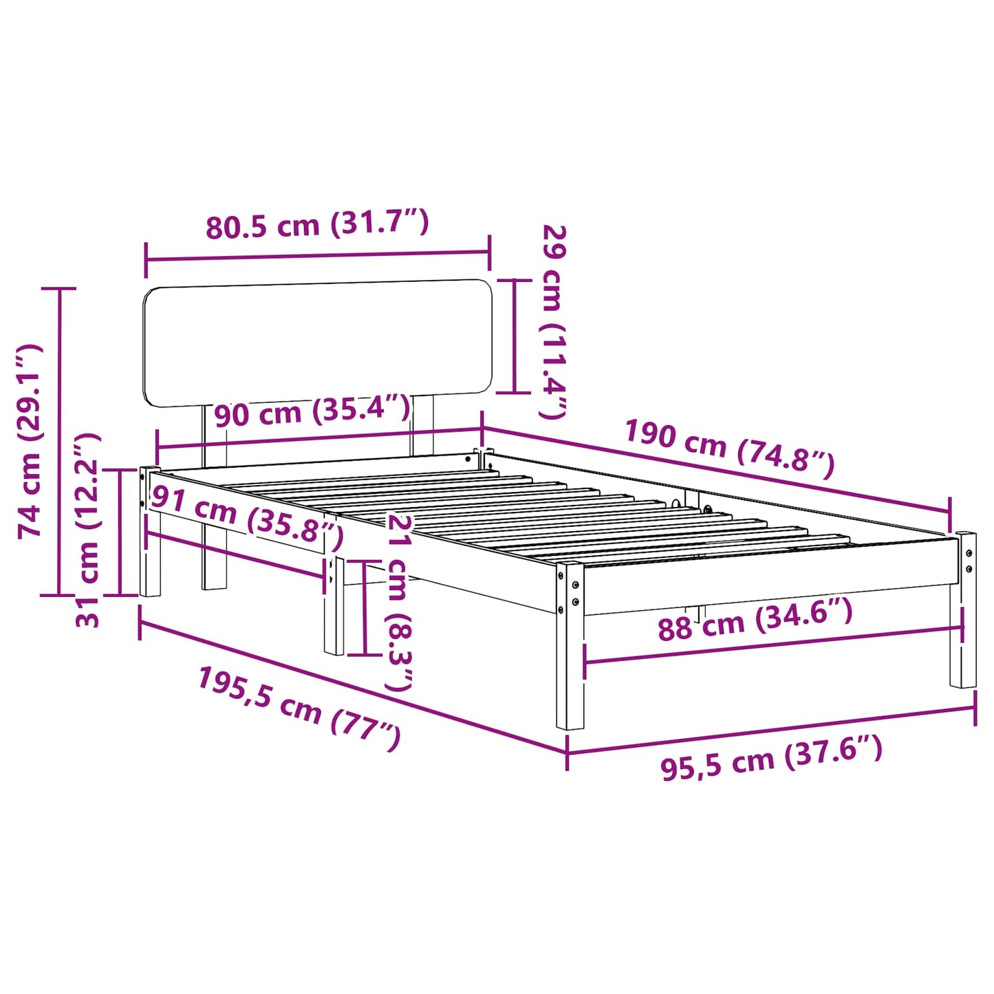 Bedframe met hoofdeinde Naturel 90 x 190 cm Massief grenenhout is nu te koop bij PeponiXL, paradijselijk wonen!