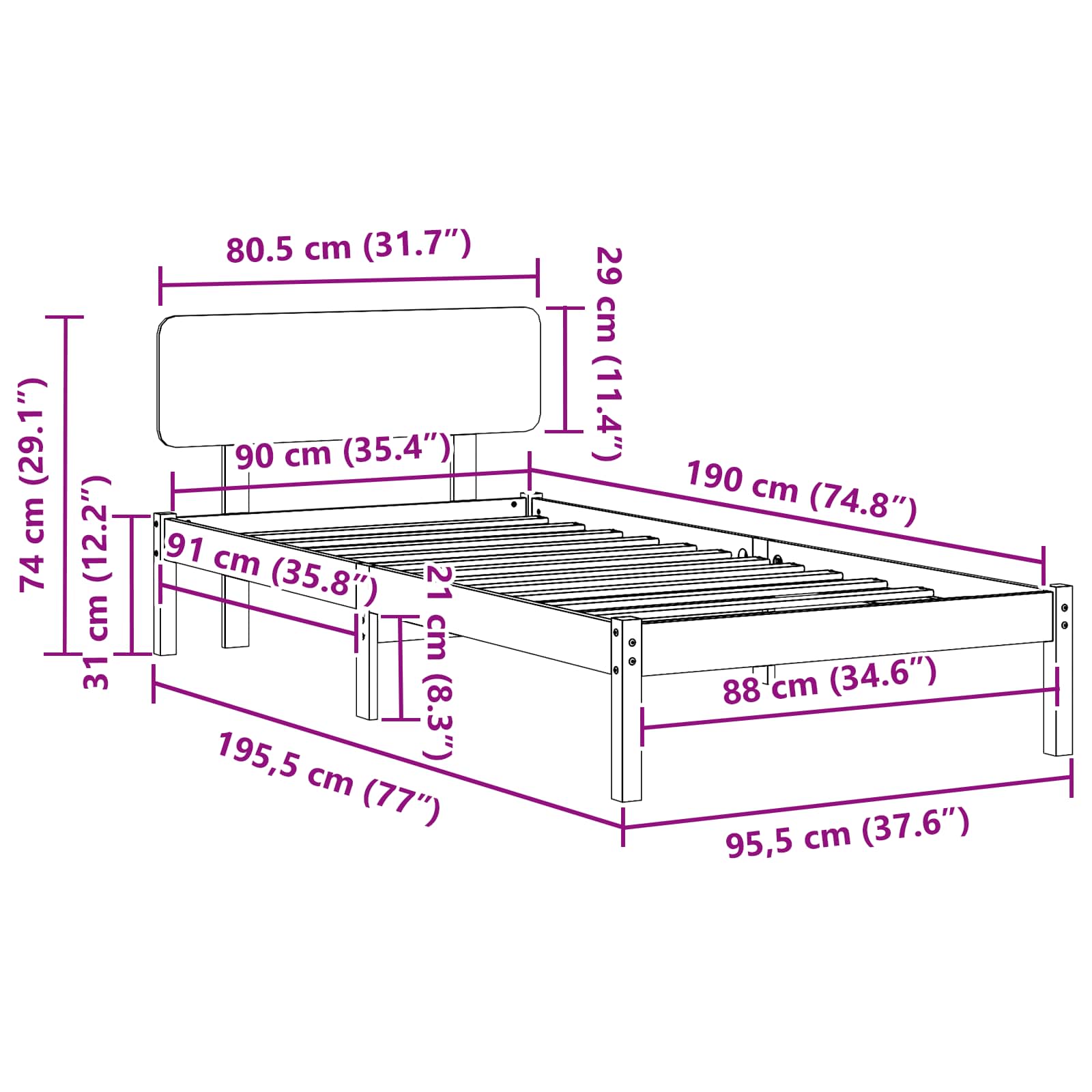 Bedframe met hoofdeinde Naturel 90 x 190 cm Massief grenenhout is nu te koop bij PeponiXL, paradijselijk wonen!