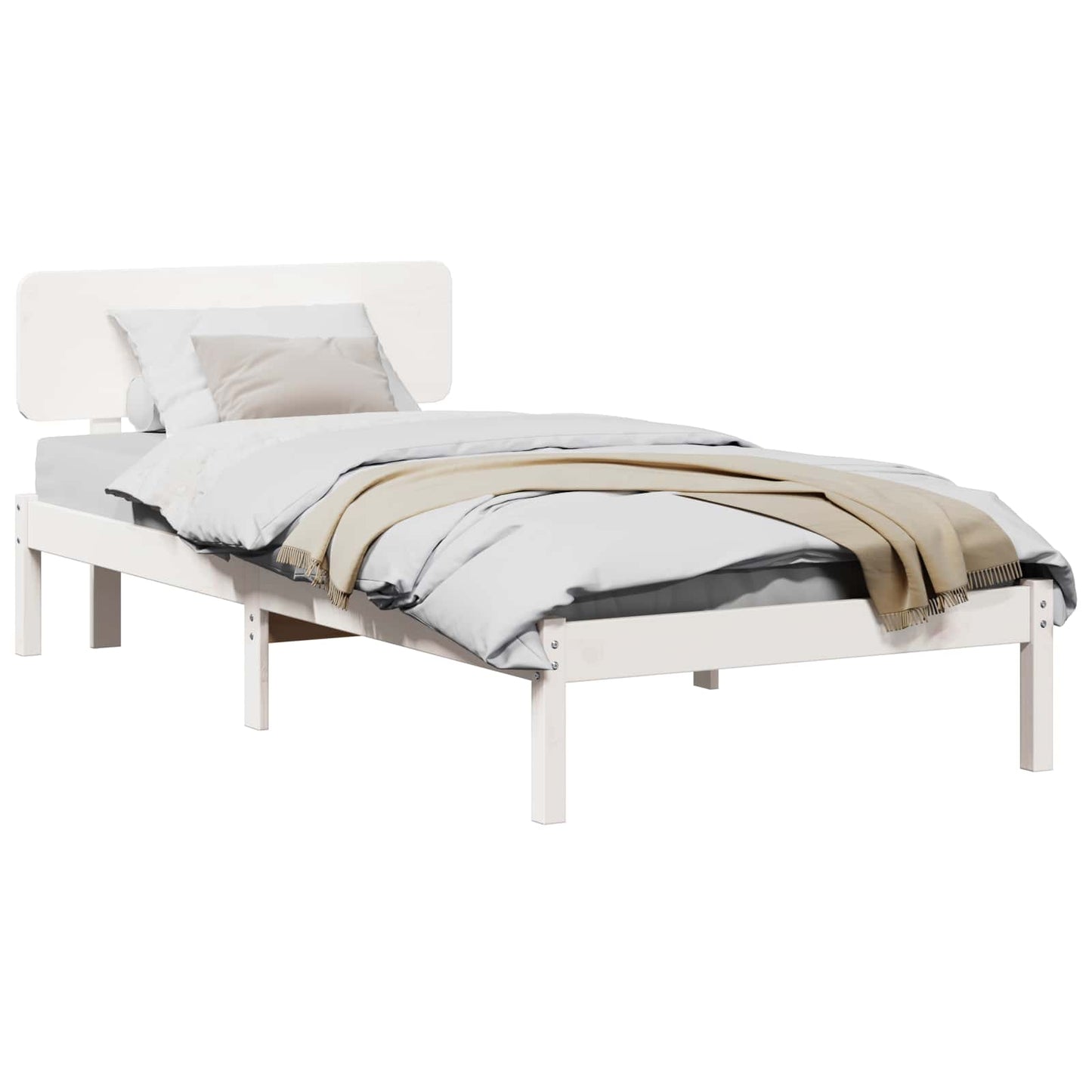 Bedframe met hoofdeinde Wit 90 x 190 cm Massief grenenhout is nu te koop bij PeponiXL, paradijselijk wonen!