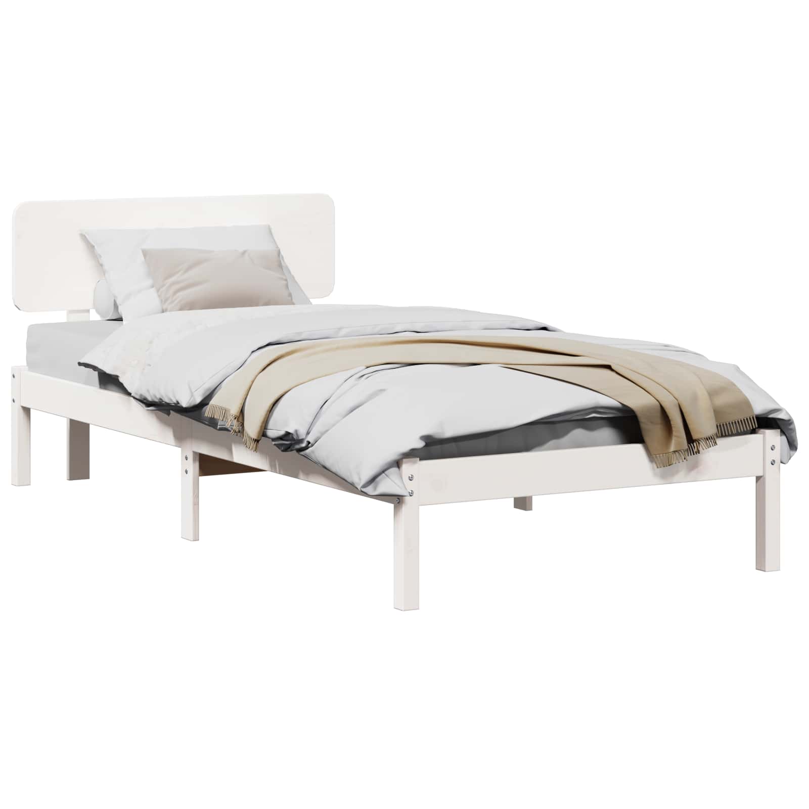 Bedframe met hoofdeinde Wit 90 x 190 cm Massief grenenhout is nu te koop bij PeponiXL, paradijselijk wonen!