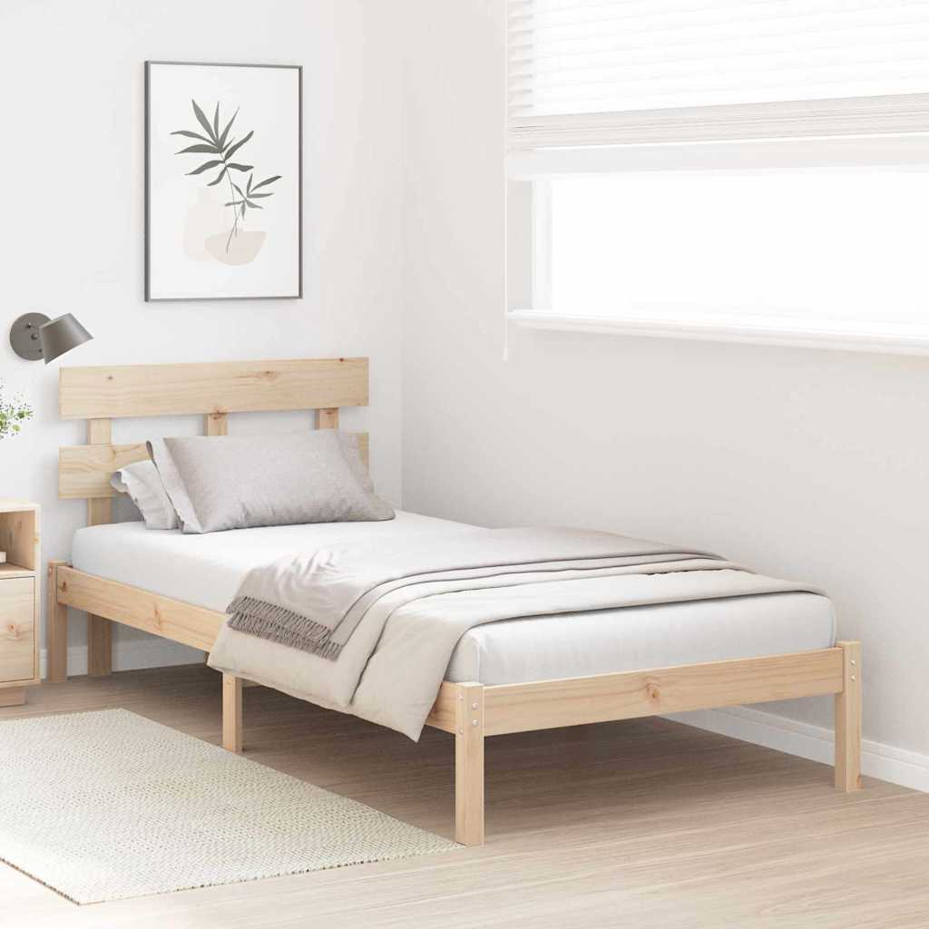 Bedframe met hoofdeinde Bruin 90 x 200 cm Massief grenenhout is nu te koop bij PeponiXL, paradijselijk wonen!