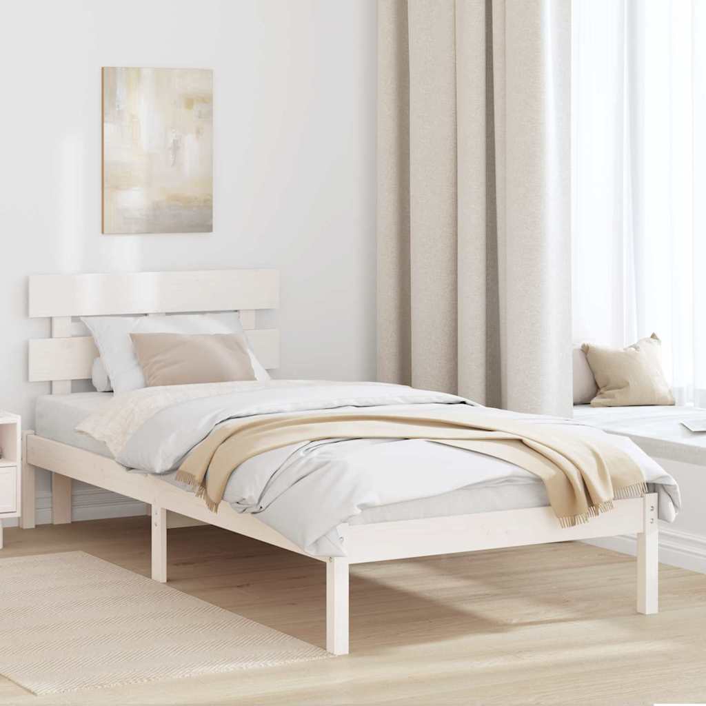 Bedframe met hoofdeinde Wit 90 x 200 cm Massief grenenhout is nu te koop bij PeponiXL, paradijselijk wonen!
