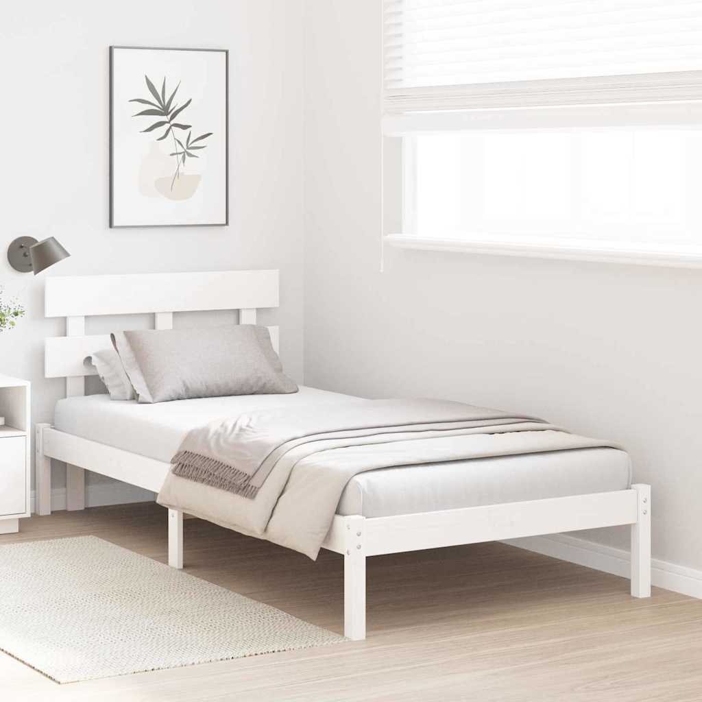 Bedframe met hoofdeinde Wit 100 x 200 cm Massief grenenhout is nu te koop bij PeponiXL, paradijselijk wonen!