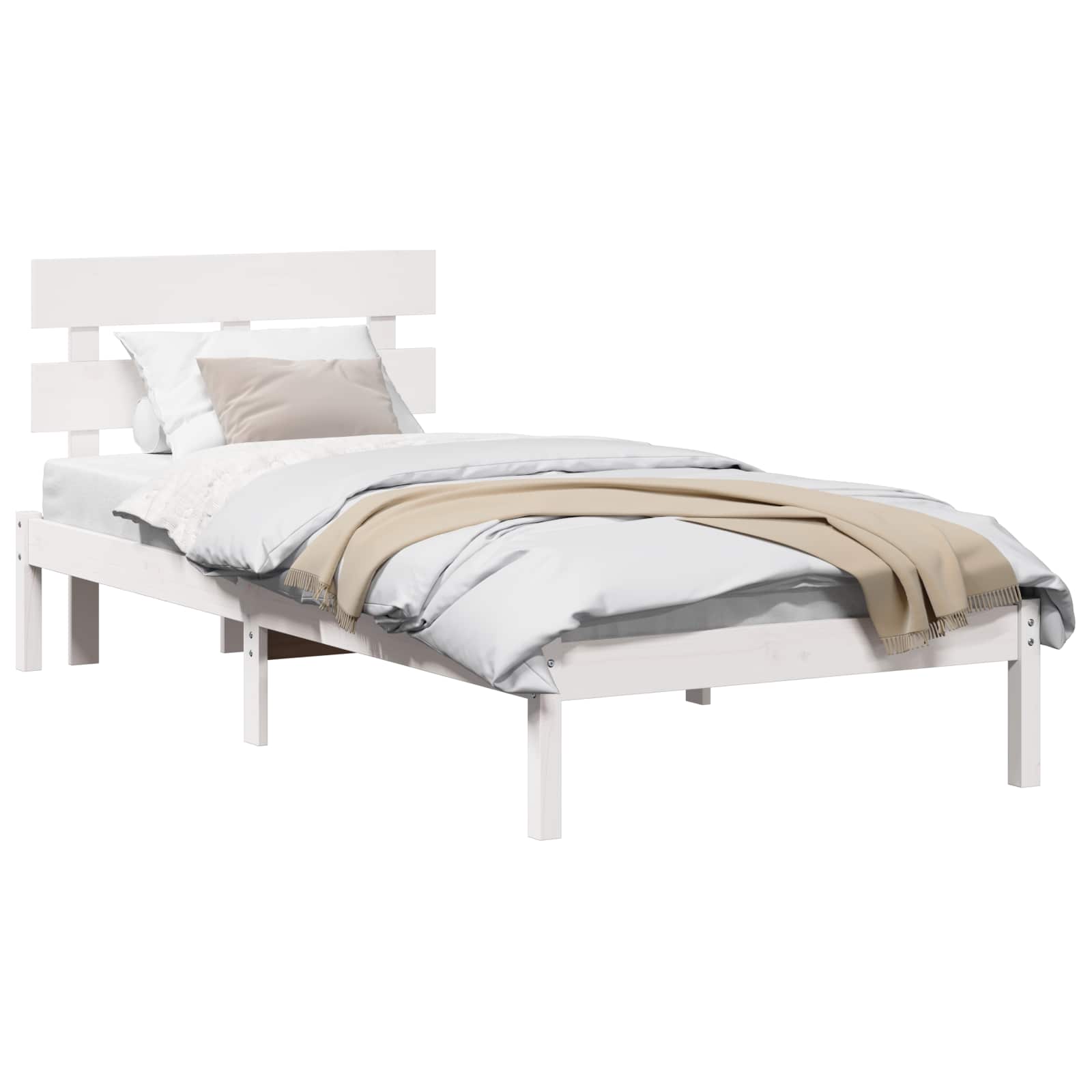 Bedframe met hoofdeinde Wit 90 x 190 cm Massief grenenhout is nu te koop bij PeponiXL, paradijselijk wonen!