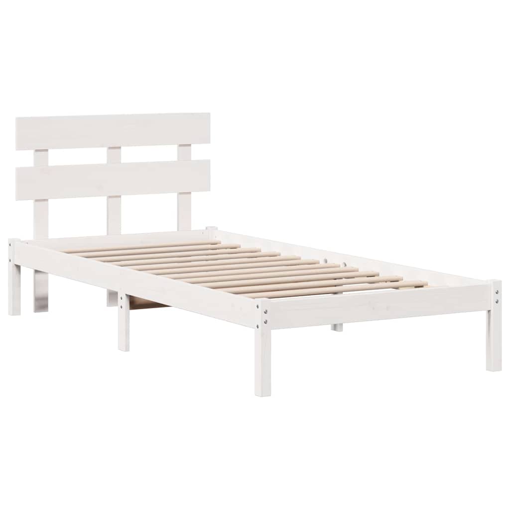 Bedframe met hoofdeinde Wit 90 x 190 cm Massief grenenhout is nu te koop bij PeponiXL, paradijselijk wonen!