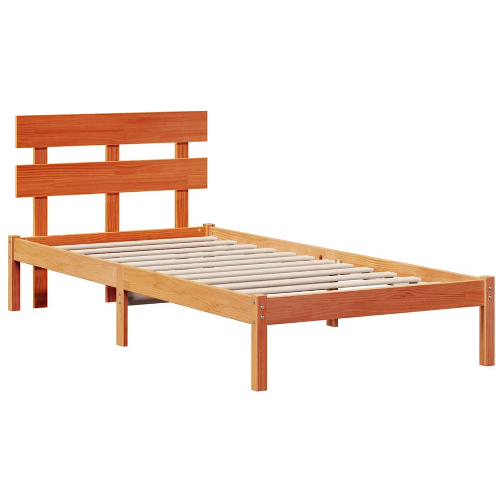Bedframe met hoofdeinde Bruin 90 x 190 cm Massief grenenhout is nu te koop bij PeponiXL, paradijselijk wonen!