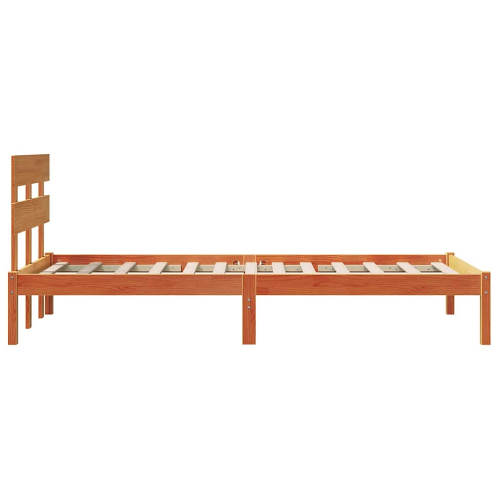 Bedframe met hoofdeinde Bruin 90 x 190 cm Massief grenenhout is nu te koop bij PeponiXL, paradijselijk wonen!