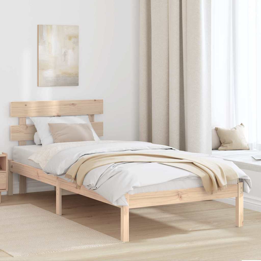 Bedframe met hoofdeinde Bruin 75 x 190 cm Massief grenenhout is nu te koop bij PeponiXL, paradijselijk wonen!