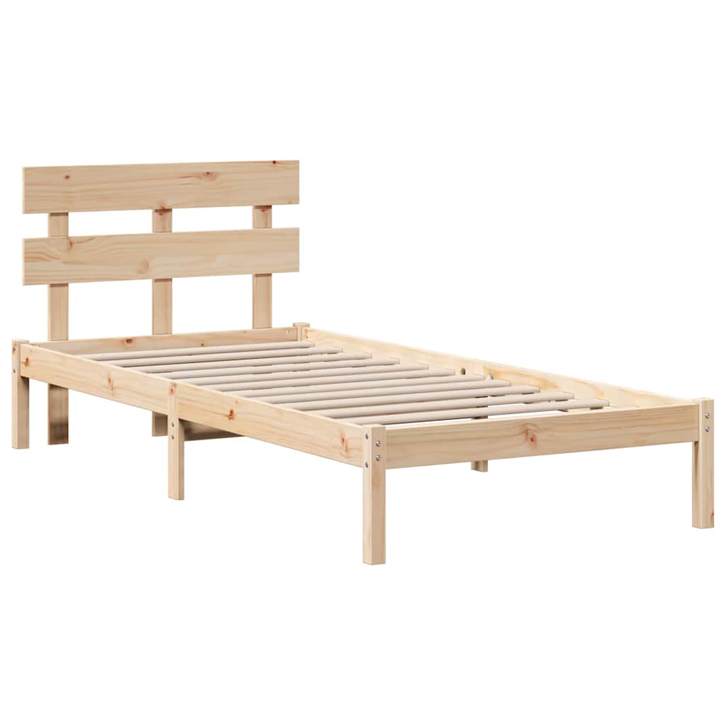 Bedframe met hoofdeinde Bruin 75 x 190 cm Massief grenenhout is nu te koop bij PeponiXL, paradijselijk wonen!