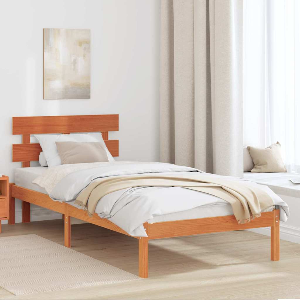 Bedframe met hoofdeinde Bruin 75 x 190 cm Massief grenenhout is nu te koop bij PeponiXL, paradijselijk wonen!