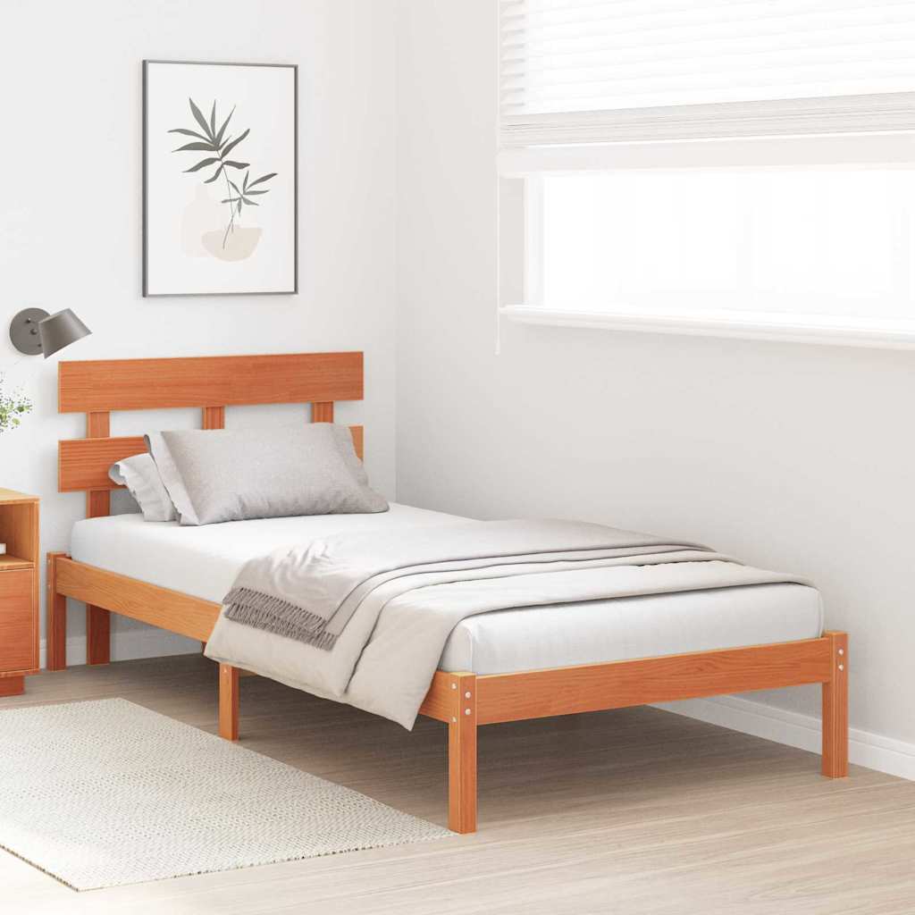 Bedframe met hoofdeinde Bruin 75 x 190 cm Massief grenenhout is nu te koop bij PeponiXL, paradijselijk wonen!