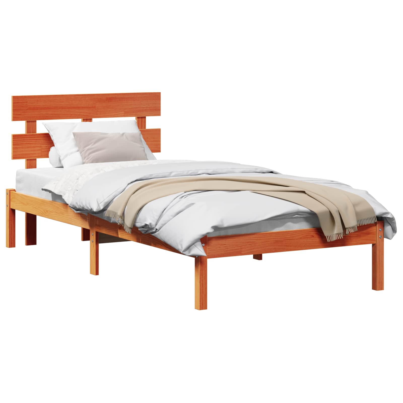 Bedframe met hoofdeinde Bruin 75 x 190 cm Massief grenenhout is nu te koop bij PeponiXL, paradijselijk wonen!