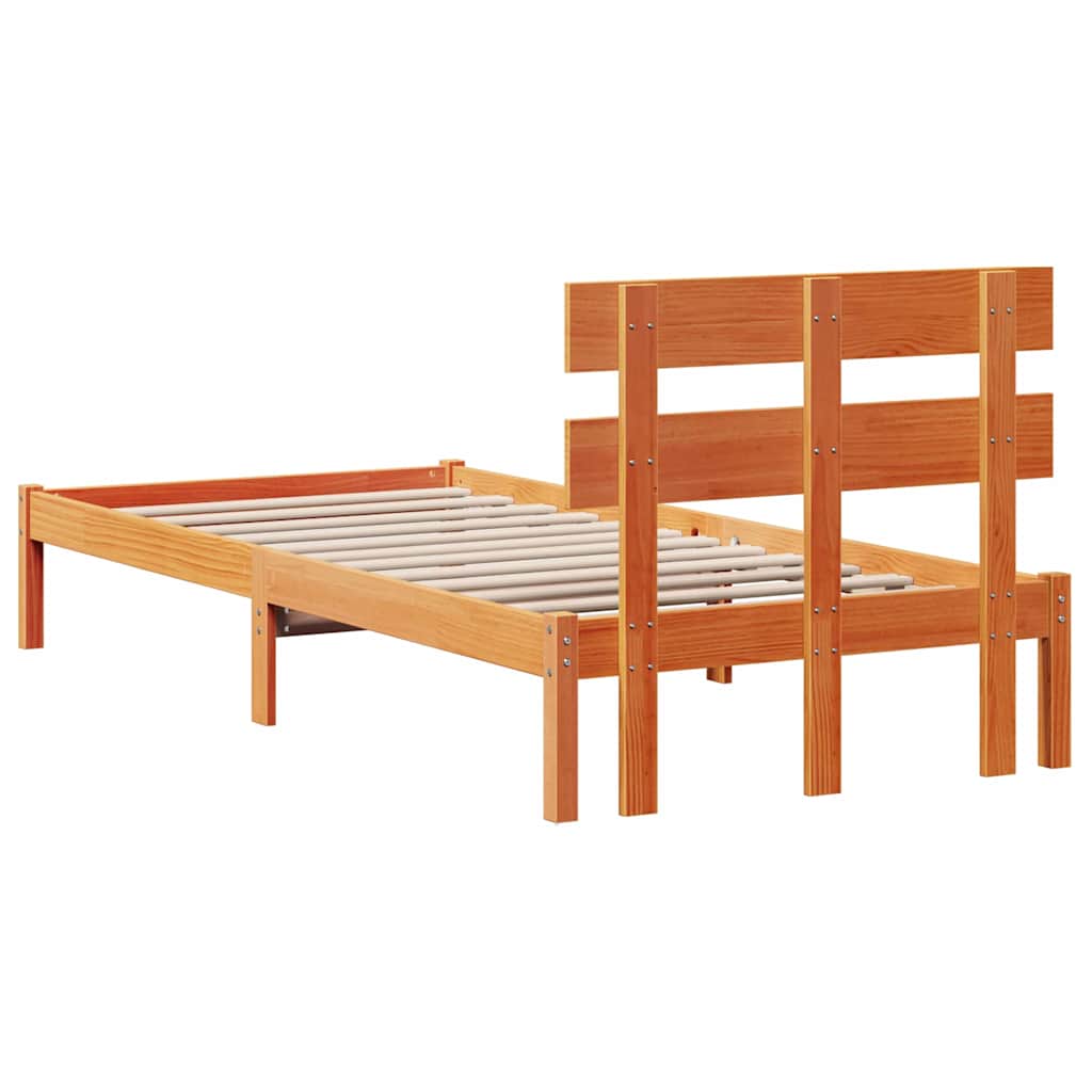 Bedframe met hoofdeinde Bruin 75 x 190 cm Massief grenenhout is nu te koop bij PeponiXL, paradijselijk wonen!