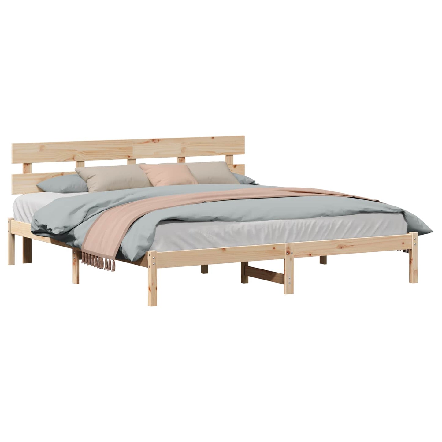 Bedframe met hoofdeinde Bruin 200 x 200 cm Massief grenenhout is nu te koop bij PeponiXL, paradijselijk wonen!