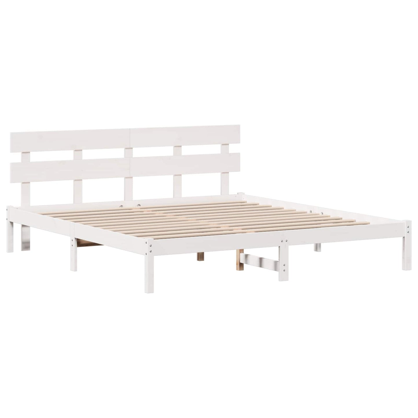 Bedframe met hoofdeinde Wit 200 x 200 cm Massief grenenhout is nu te koop bij PeponiXL, paradijselijk wonen!